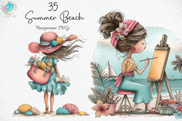 Download Whimsical Summer Beach Girl Clipart - Premium Resources