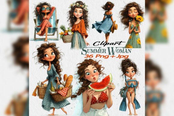 Download Whimsical Summer Woman Beach Clipart - Woman Collection