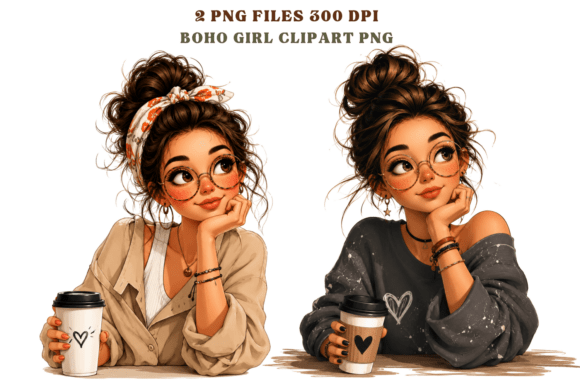 Download Boho Girl Clipart PNG , Coffee Girl Png - Premium Resources