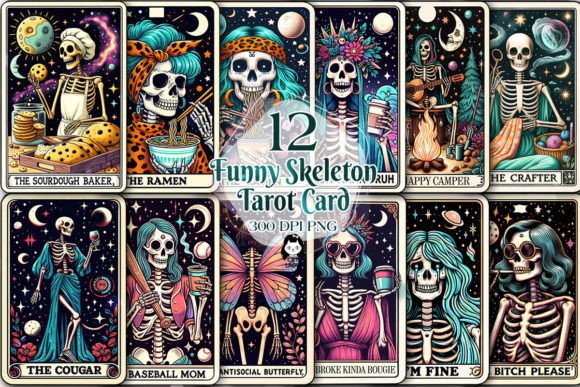 Download Funny Skeleton Woman Tarot Card Bundle - Woman Collection
