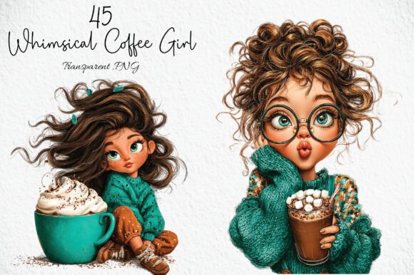 Download Whimsical Coffee Girl Clipart PNG - Premium Resources